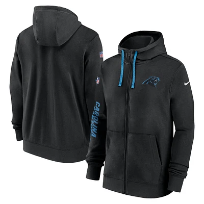 Men's Nike Black Carolina Panthers 2024 Sideline Club Full-Zip Hoodie