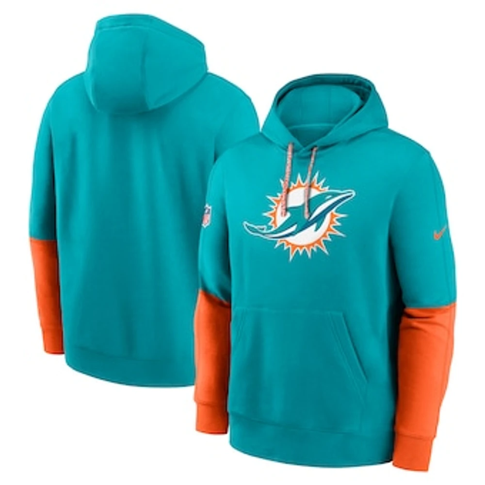 Men's Nike Aqua Miami Dolphins 2024 Sideline Club Pullover Hoodie