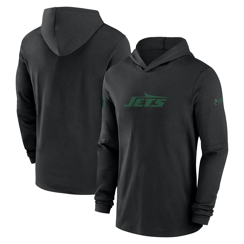 Men's Nike Black New York Jets 2024/25 Sideline Performance Long Sleeve Hoodie T-Shirt