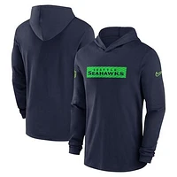 Men's Nike College Navy Seattle Seahawks 2024/25 Sideline Performance Long Sleeve Hoodie T-Shirt
