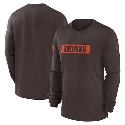 Men's Nike Brown Cleveland Browns Sideline Player Performance Long Sleeve T-Shirt