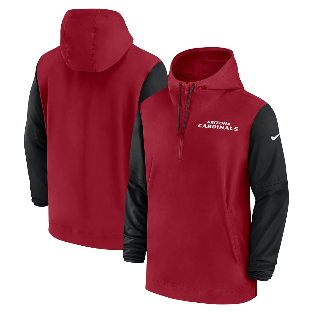 Men's Nike Cardinal/Black Arizona Cardinals 2024/25 Sideline Pre-Game Player 1/2-Zip Hoodie Jacket