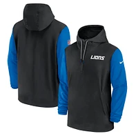 Men's Nike Black/Gray Detroit Lions 2024/25 Sideline Pre-Game Player 1/2-Zip Hoodie Jacket