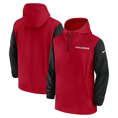 Men's Nike Red/Black Atlanta Falcons 2024/25 Sideline Pre-Game Player 1/2-Zip Hoodie Jacket