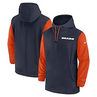 Men's Nike Navy/Orange Chicago Bears 2024/25 Sideline Pre-Game Player 1/2-Zip Hoodie Jacket