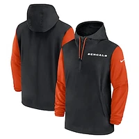 Men's Nike Black/Orange Cincinnati Bengals 2024/25 Sideline Pre-Game Player 1/2-Zip Hoodie Jacket