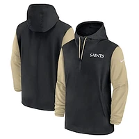 Men's Nike Black/Gold New Orleans Saints 2024/25 Sideline Pre-Game Player 1/2-Zip Hoodie Jacket