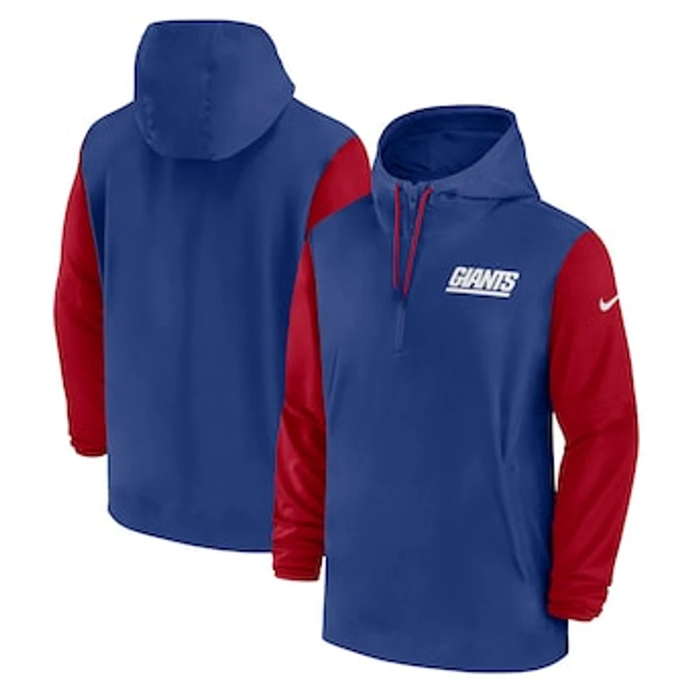 Men's Nike Royal/Red New York Giants 2024/25 Sideline Pre-Game Player 1/2-Zip Hoodie Jacket