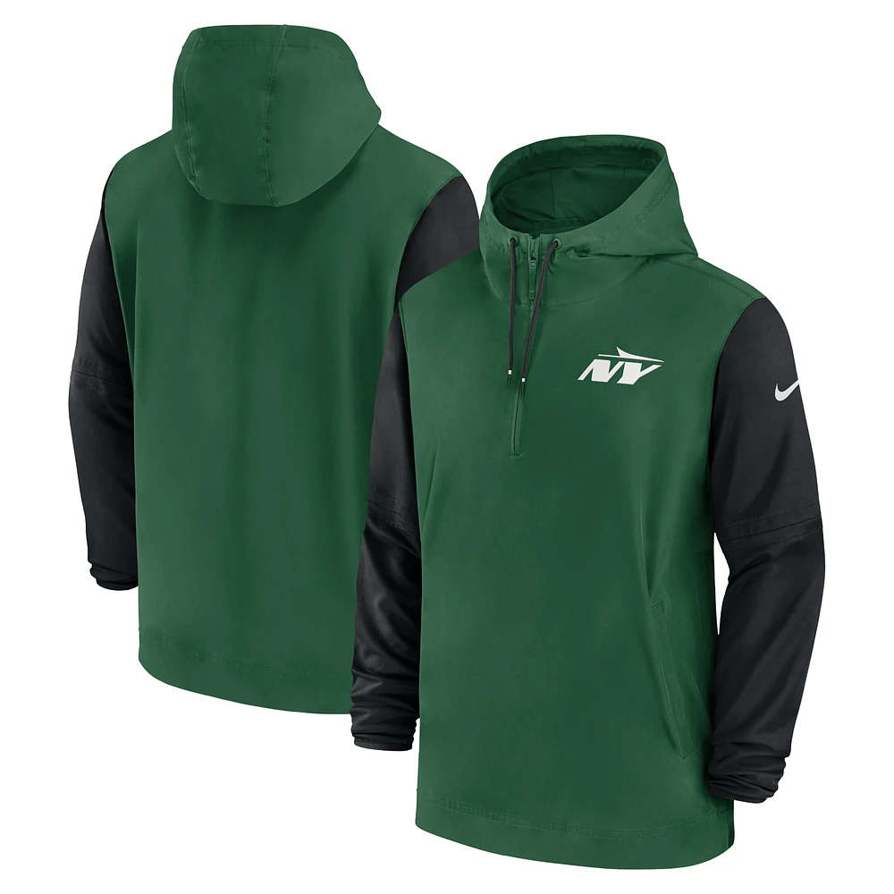 Men's Nike Green/Black New York Jets 2024/25 Sideline Pre-Game Player 1/2-Zip Hoodie Jacket