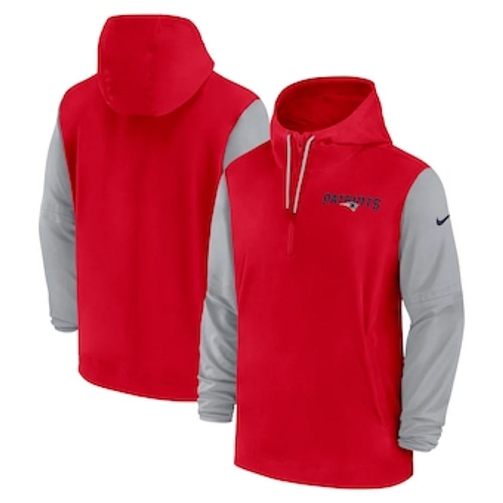 Men's Nike Red/Gray New England Patriots 2024/25 Sideline Pre-Game Player 1/2-Zip Hoodie Jacket