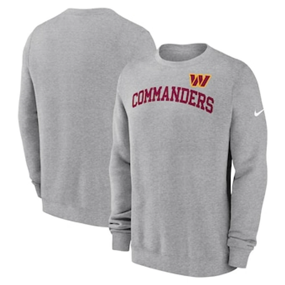 Men's Nike Heather Gray Washington Commanders Club Pullover Sweatshirt