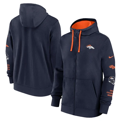 Men's Nike Navy Denver Broncos Club Full-Zip Hoodie Jacket