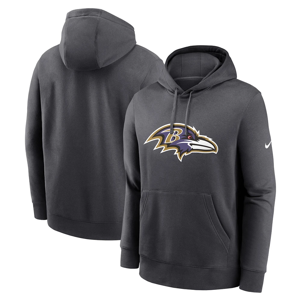 Men's Nike Anthracite Baltimore Ravens Club Logo Pullover Hoodie