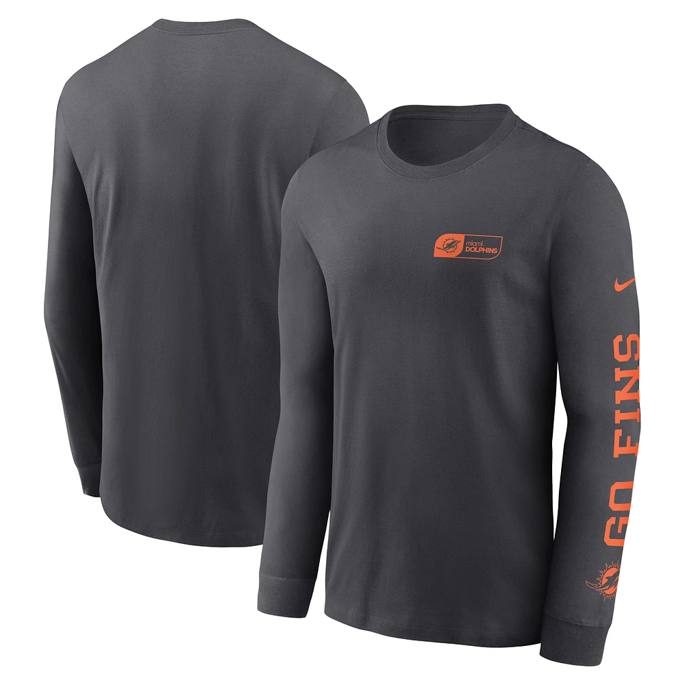 Men's Nike Anthracite Miami Dolphins All Out Long Sleeve T-Shirt