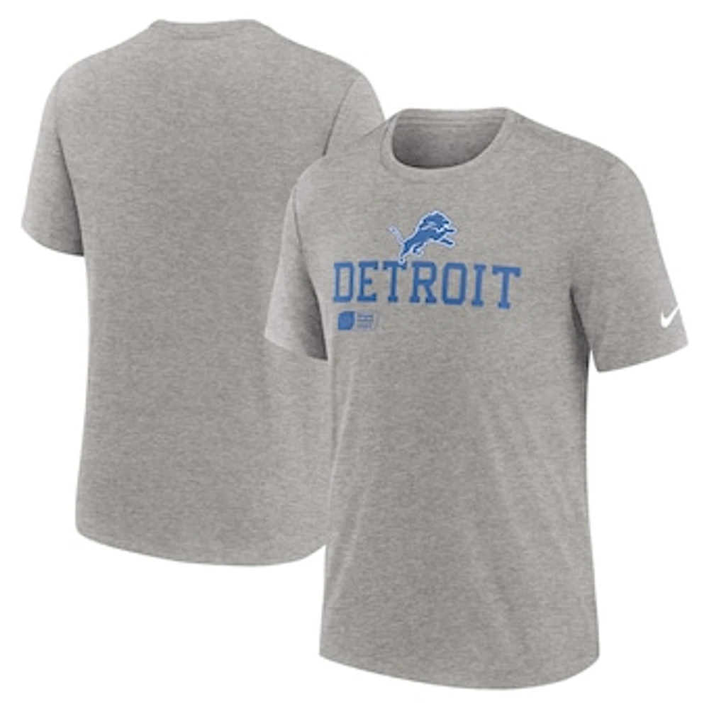 Men's Nike Heather Gray Detroit Lions Overlap Lockup Tri-Blend T-Shirt