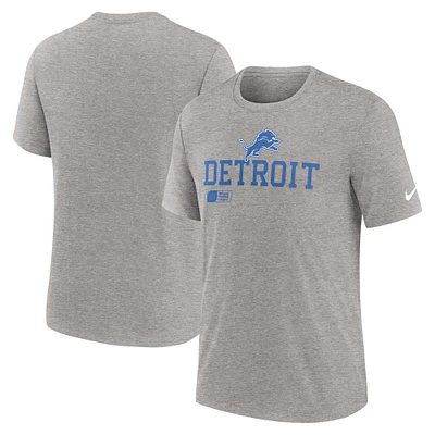 Men's Nike Heather Gray Detroit Lions Overlap Lockup Tri-Blend T-Shirt