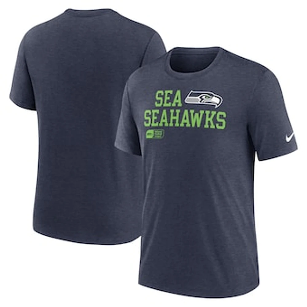 Men's Nike College Navy Seattle Seahawks Overlap Lockup Tri-Blend T-Shirt