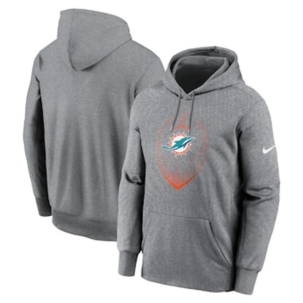 Men's Nike Heather Gray Miami Dolphins Icon Performance Pullover Hoodie