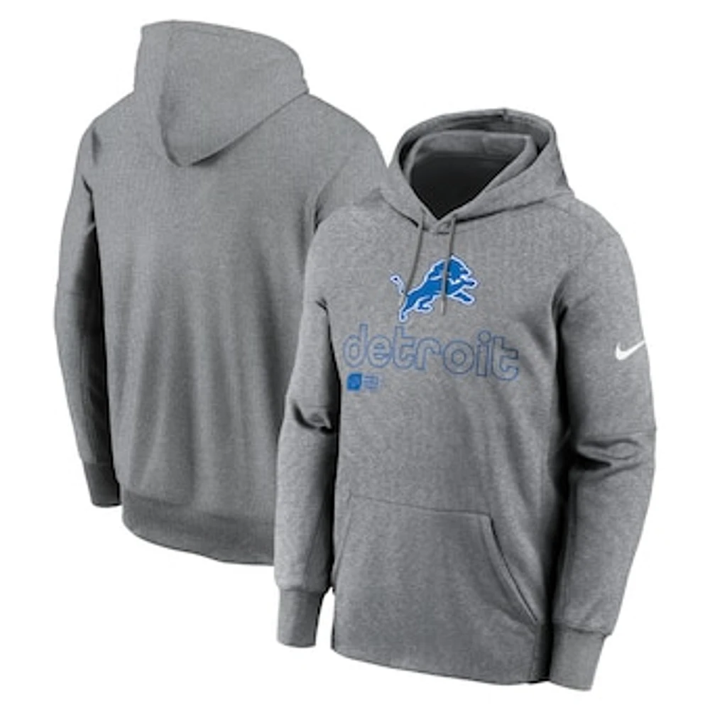 Men's Nike Heather Gray Detroit Lions Performance Pullover Hoodie