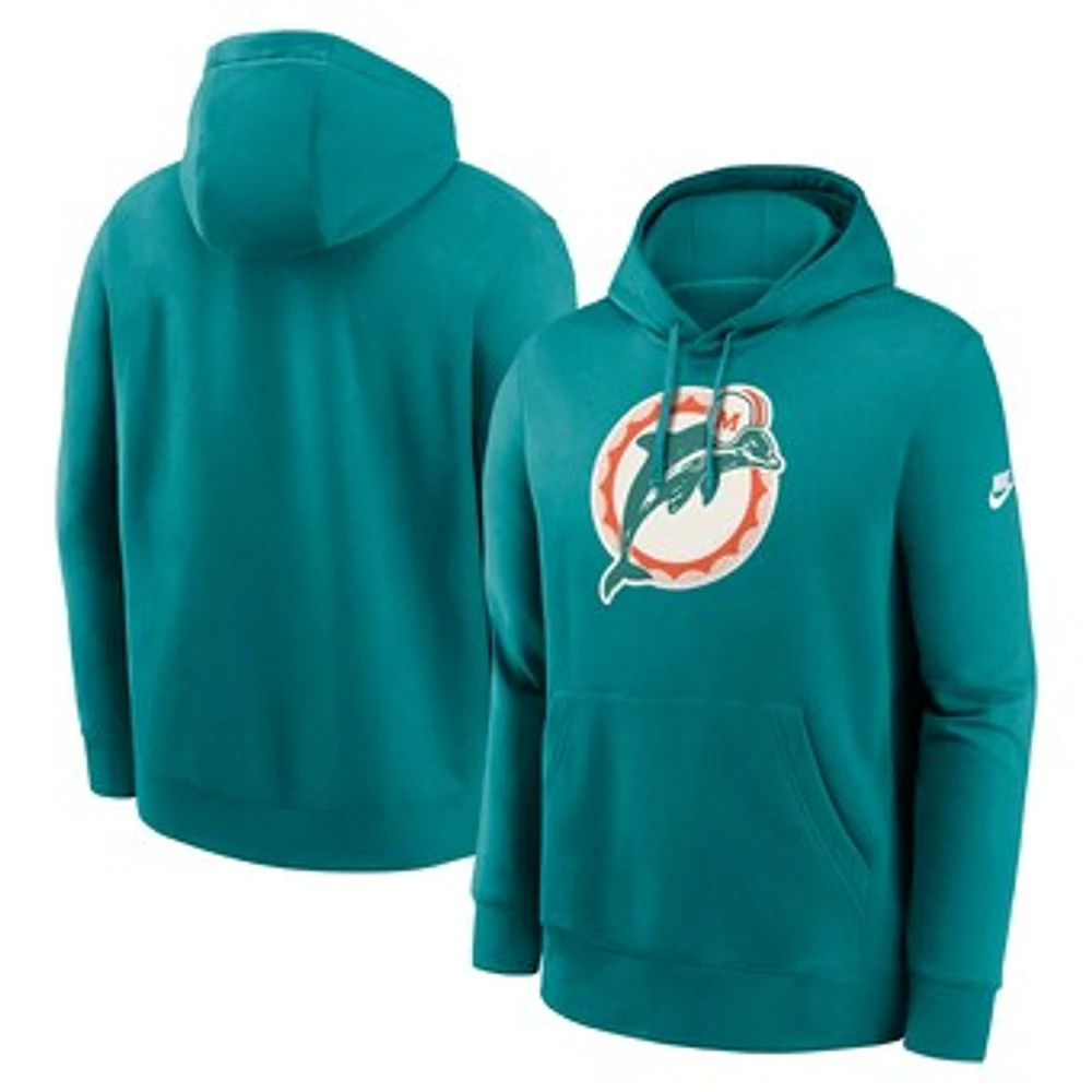 Men's Nike Aqua Miami Dolphins Rewind Club Logo Pullover Hoodie