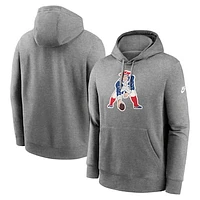 Men's Nike Heather Gray New England Patriots Rewind Club Logo Pullover Hoodie