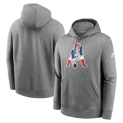 Men's Nike Heather Gray New England Patriots Rewind Club Logo Pullover Hoodie