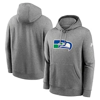 Men's Nike Heather Gray Seattle Seahawks Rewind Club Logo Pullover Hoodie