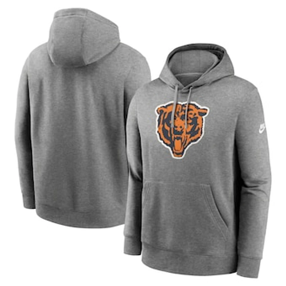 Men's Nike Heather Gray Chicago Bears Rewind Club Logo Pullover Hoodie