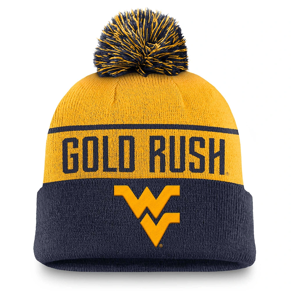 Men's Nike Gold/Navy West Virginia Mountaineers Local Peak Cuffed Knit Hat with Pom