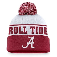 Men's Nike White/Crimson Alabama Crimson Tide Local Peak Cuffed Knit Hat with Pom