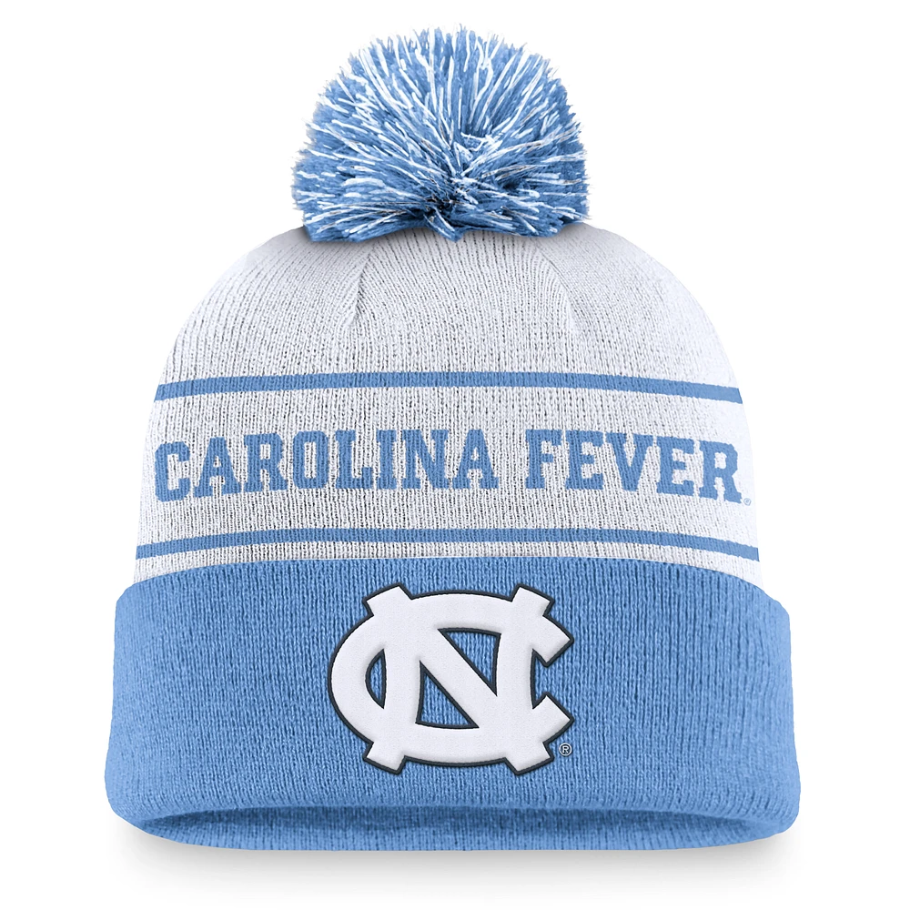 Men's Jordan Brand White/Carolina Blue North Carolina Tar Heels Local Peak Cuffed Knit Hat with Pom