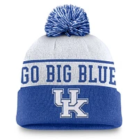 Men's Nike White/Royal Kentucky Wildcats Local Peak Cuffed Knit Hat with Pom