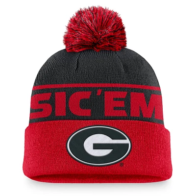 Men's Nike Black/Red Georgia Bulldogs Local Peak Cuffed Knit Hat with Pom