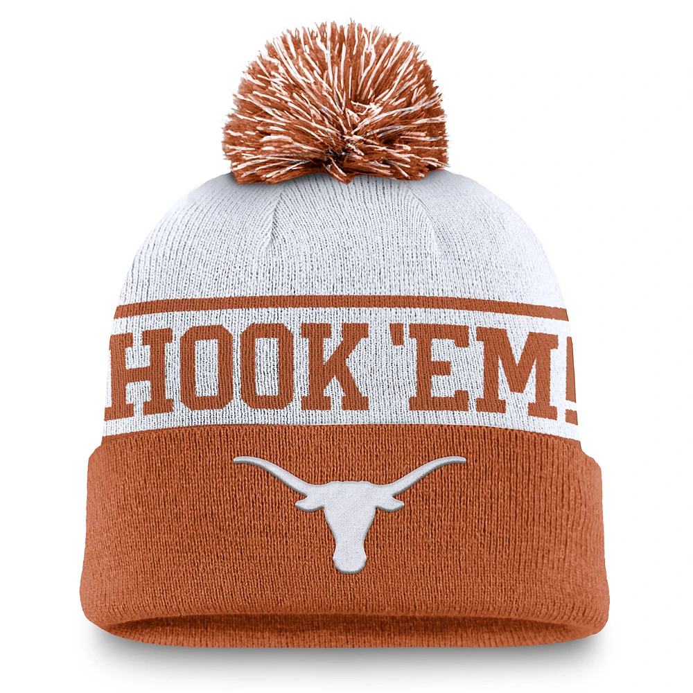 Men's Nike White/Texas Orange Texas Longhorns Local Peak Cuffed Knit Hat with Pom