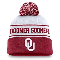 Men's Jordan Brand White/Crimson Oklahoma Sooners Local Peak Cuffed Knit Hat with Pom