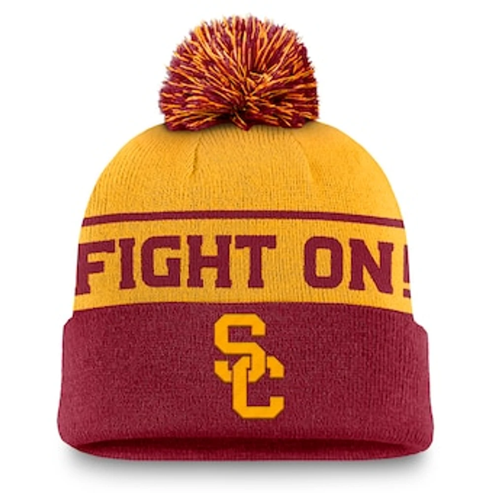 Men's Nike Gold/Cardinal USC Trojans Local Peak Cuffed Knit Hat with Pom