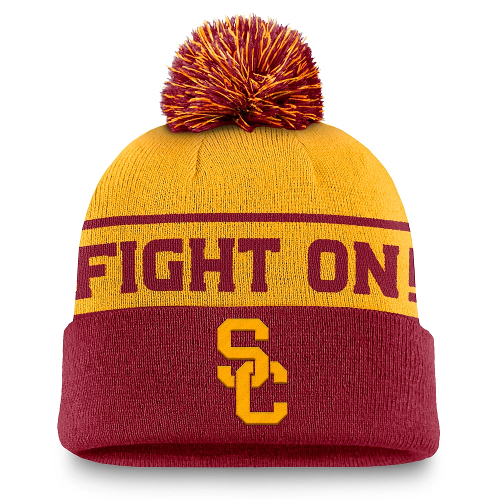 Men's Nike Gold/Cardinal USC Trojans Local Peak Cuffed Knit Hat with Pom