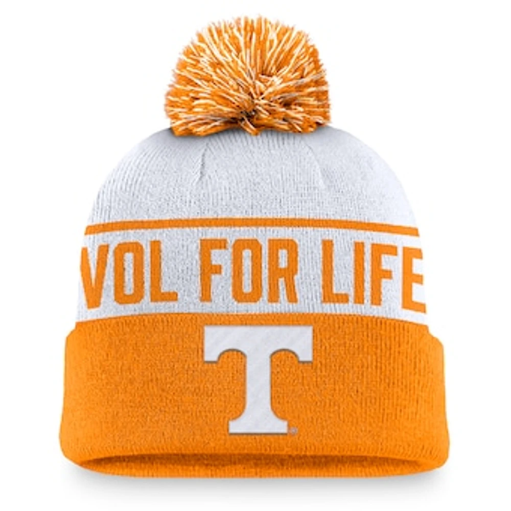 Men's Nike White/Tennessee Orange Tennessee Volunteers Local Peak Cuffed Knit Hat with Pom