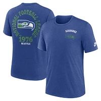 Men's Nike Blue Seattle Seahawks Rewind 2-Hit Tri-Blend T-Shirt