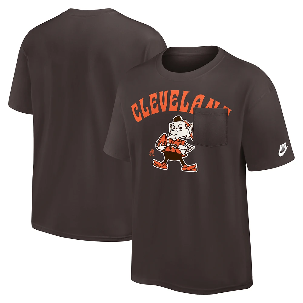 Men's Nike Brown Cleveland Browns Rewind Heavy Max 90 Pocket T-Shirt