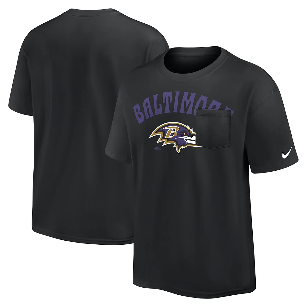 Men's Nike Black Baltimore Ravens Rewind Heavy Max 90 Pocket T-Shirt