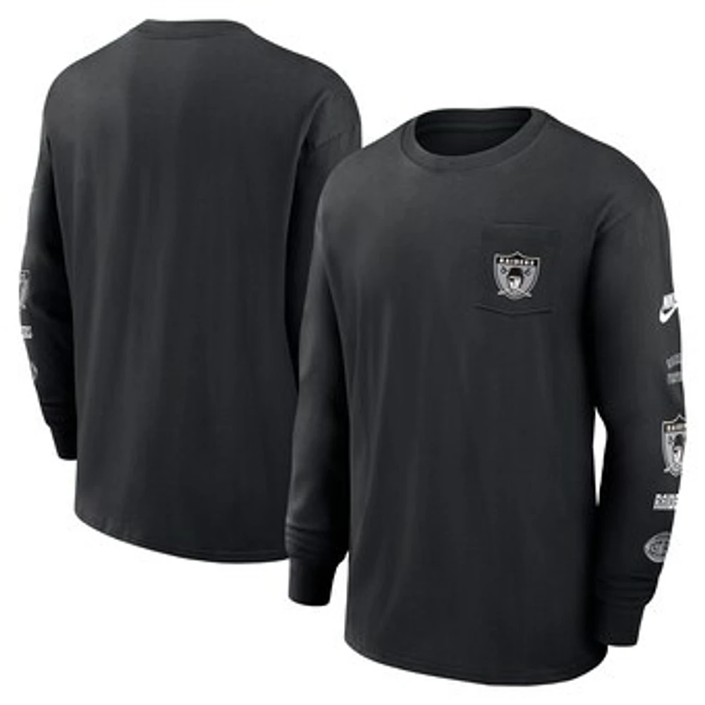 Men's Nike Black Las Vegas Raiders Rewind Heavy Max 90 Pocket Long Sleeve T-Shirt