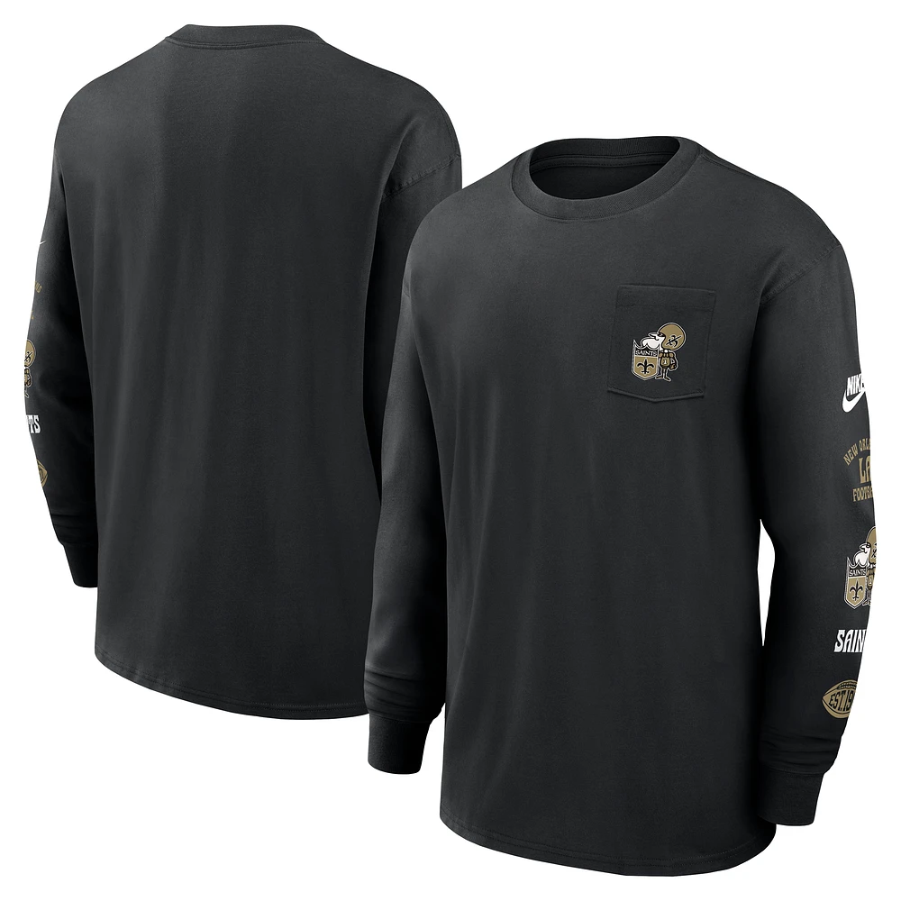 Men's Nike Black New Orleans Saints Rewind Heavy Max 90 Pocket Long Sleeve T-Shirt