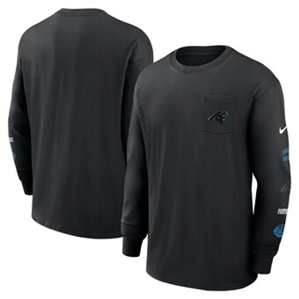 Men's Nike Black Carolina Panthers Rewind Heavy Max 90 Pocket Long Sleeve T-Shirt