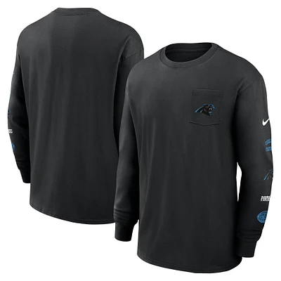 Men's Nike Black Carolina Panthers Rewind Heavy Max 90 Pocket Long Sleeve T-Shirt