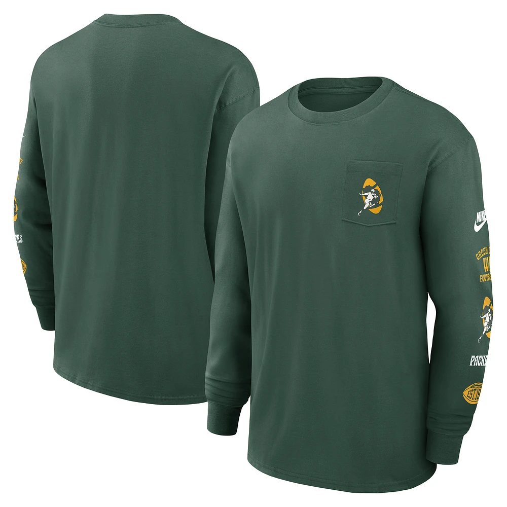 Men's Nike Green Green Bay Packers Rewind Heavy Max90 Pocket Long Sleeve T-Shirt