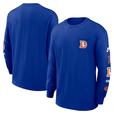 Men's Nike Royal Denver Broncos Rewind Heavy Max 90 Pocket Long Sleeve T-Shirt