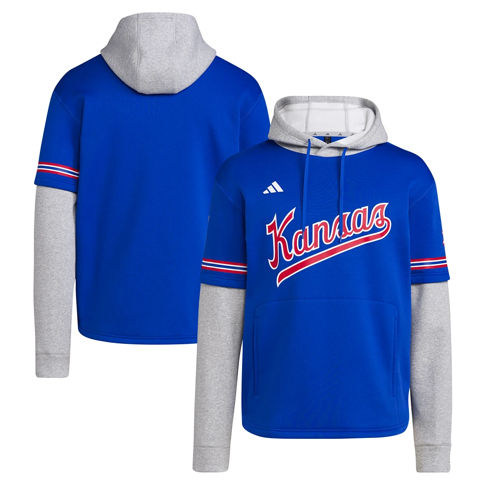 Men's adidas  Royal Kansas Jayhawks Pullover Baseball Jersey Hoodie