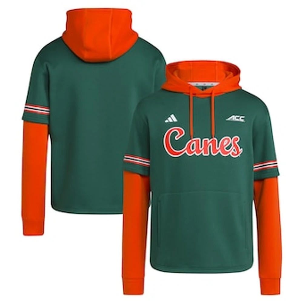 Men's adidas  Green Miami Hurricanes Pullover Baseball Jersey Hoodie