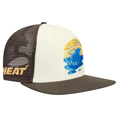 Men's Pro Standard Cream/Brown Miami Heat Glint Sunset Snapback Hat